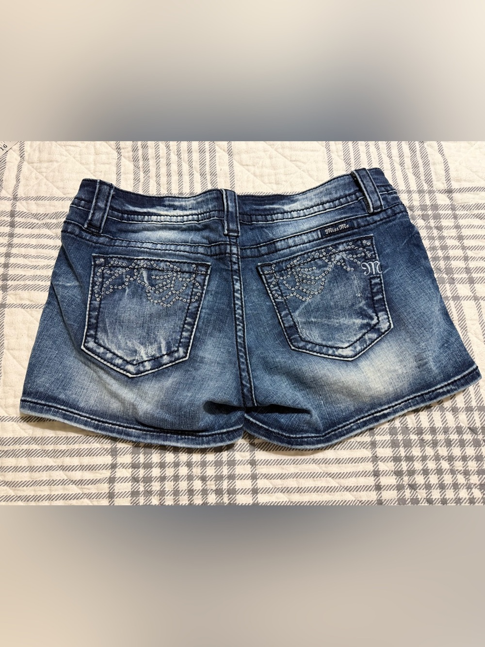 Miss Me Distressed Embellished Blue Denim Shorts - Picture 7 of 9